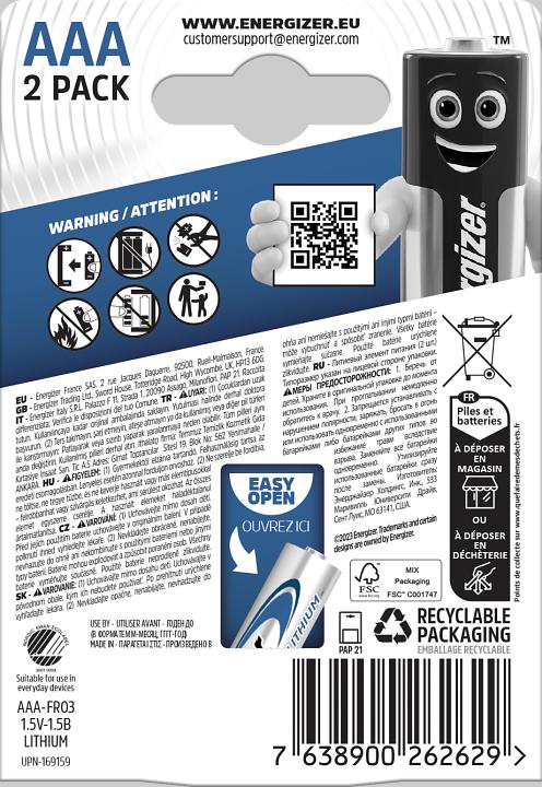 Image du produit Energizer Ultimate Lithium (2 pcs, AAA, 1.25 mAh)