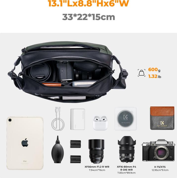 Image du produit K&F Concept Sac à bandoulière 10L (Sacoche de hanche pour appareil photo, 10 l)