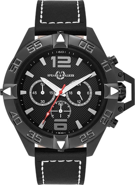 Spears & Walker Herren Quarzuhr Varus II Echtleder schwarz - 23250 (Chronograph, 50 mm)