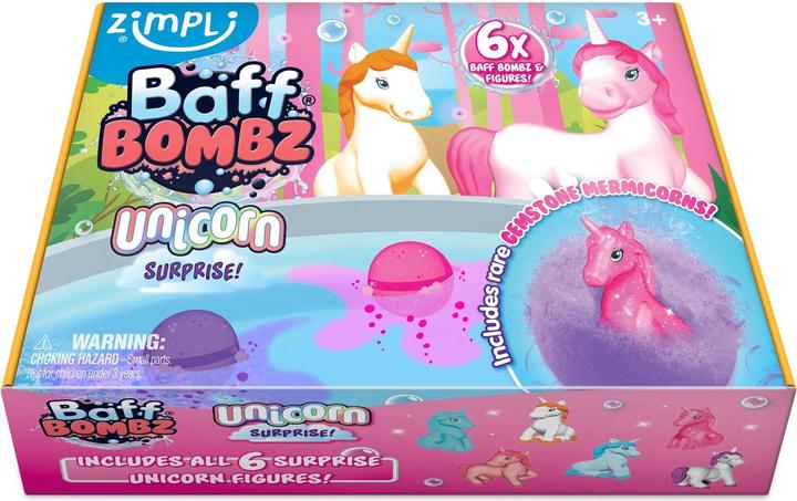 Actual product image Zimpli Kids Unicorn Surprise Baff Bombz – 6 Fizzy Bath Bombs with Collectible Figures, Skin Safe (Bath truffles)