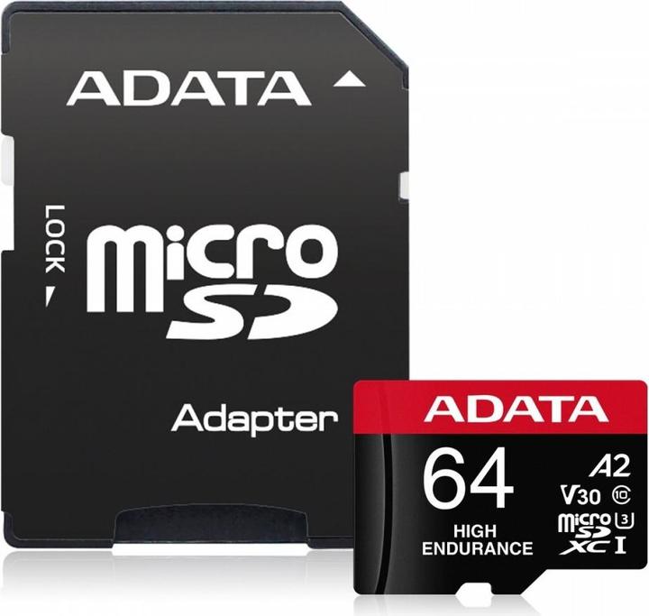Image du produit Adata Carte microSDXC haute endurance 64 Go (64 Go, microSDXC, U3, UHS-I)