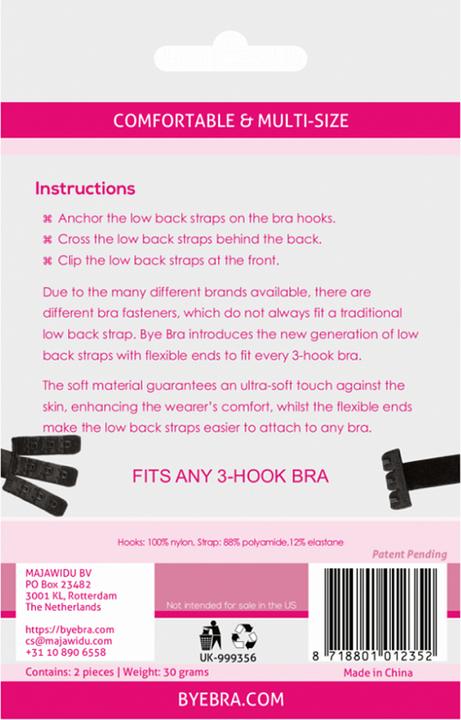 Actual product image Bye Bra 2 Low Back Straps 3 Rows Black (pack of 3, One size)