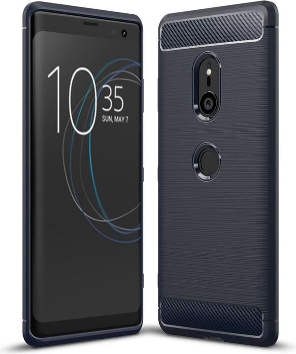 Produktbild König Design Hülle Handy Schutz für Motorola Moto Z3 Case Cover Bumper Carbon Optik TPU Blau (Motorola Moto Z3)