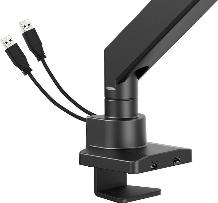 Produktbild Manhattan Tischhalterung mit USB-Ports und Gasdruckfeder mit extrem hoher Traglast für einen Monitor, Aluminiu (Tisch, 57")