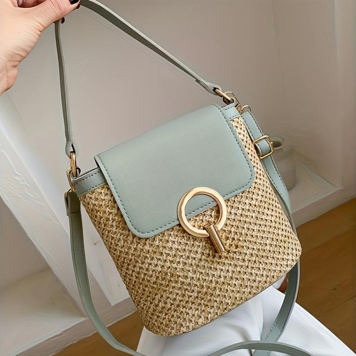 Actual product image Only-Bags.Store schicke Strandtasche aus gewebtem Stroh mit sicherem Verschluss - Alltagstasche, vielseitig