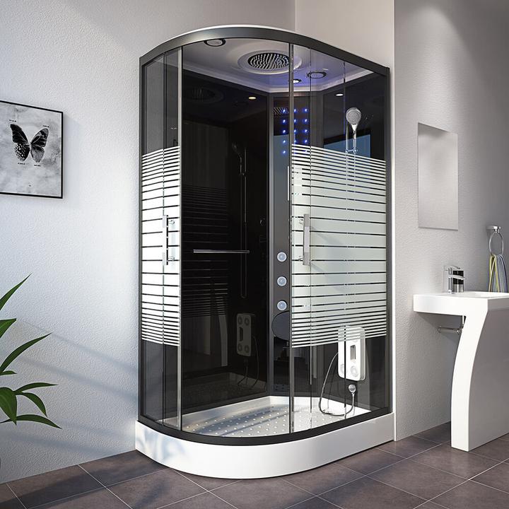 Produktbild Home Deluxe Dampfdusche mit Wasserfall Dampfsauna MANTA BLACK XL, 120x80x220cm - Links