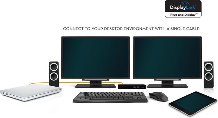 Produktbild 2-Power USB 3.0 Dual Display Docking Station includes power cable. For UK,EU. (USB-A)
