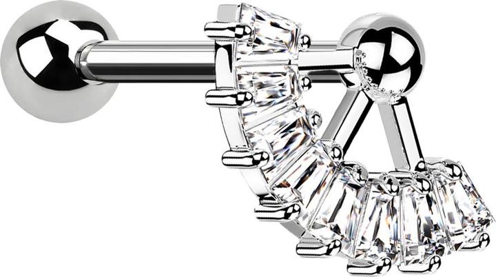 Star Piercing Micro Barbell silber mit Kugel und Kugel Fächer Kristalle (Messing, Chirurgenstahl 316L)