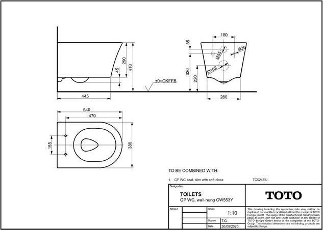 Produktbild TOTO GP Wand-WC tief, randlos, für GP WC-Sitz weiss