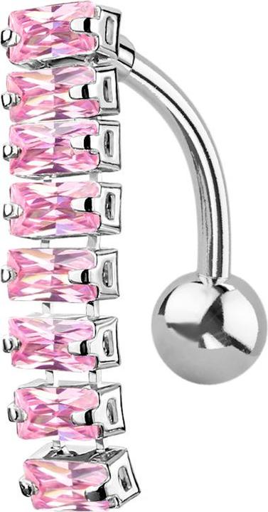 Star Piercing Banane silber mit Anhänger Balken mit rechteckigen Kristallen pink (Messing, Chirurgenstahl 316L)