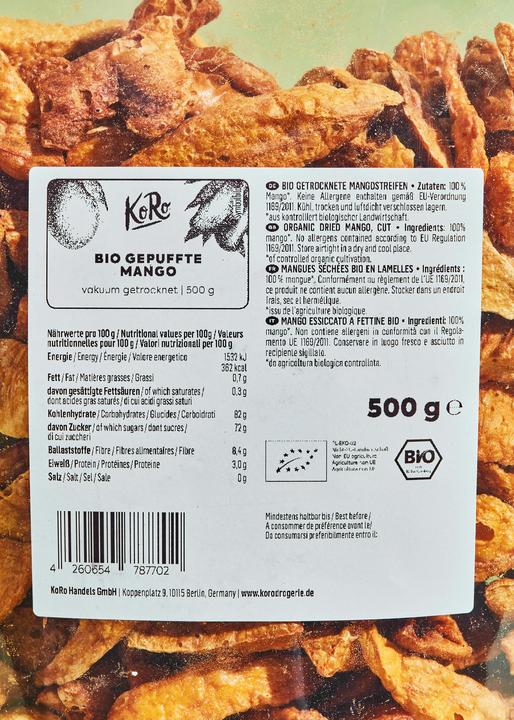 Nährwerte und Zutaten KoRo Bio getrocknete Mangostreifen (500 g)