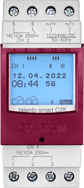 Actual product image Grässlin Channels = 2 digital timers DIN rail, 2 changeover contacts