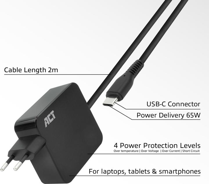 Productafbeelding USB-C laptop wandoplader 65W met Power Delivery profielen, 2 meter (65 W)
