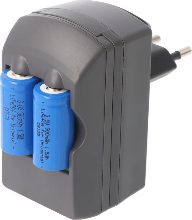 Image du produit AccuCell CR123A Chargeur double avec 2 batteries Li-ion CR123A incluses (2 pcs, CR123A, 500 mAh, Piles rechargeables + chargeur)