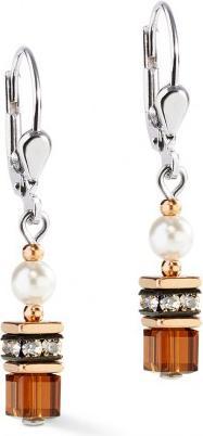 Actual product image Coeur de Lion Drop Earrings Pearl & Amber (Pitch, Synthetic pearl, SWAROVSKI® crystals, Silver-coloured stainless steel)