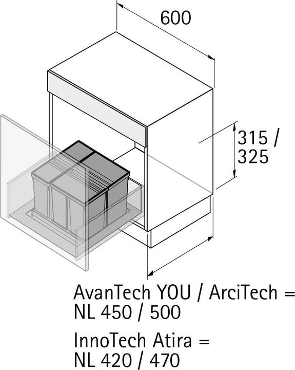 Produktbild Hettich Abfallsystem Bin.it Prime 600 (37 l)