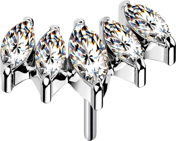 Star Piercing Threadless Fächer silber mit fünf Kristalle silber (ohne Messing, Titan G23)