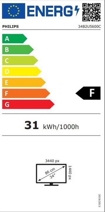 Energielabel Philips 34B2U5600C/00 (3440 x 1440 pixels, 34")