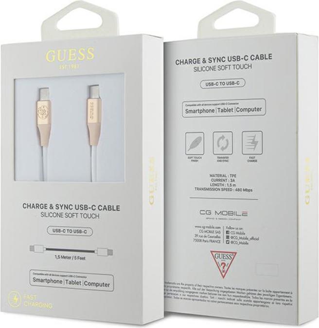 Produktbild Guess GUCCLALRGDD kabel USB-C - USB-C 1.5m Fast Charging złoty/light gold Ebossed Logo (1.50 m, USB 3.2 Gen 1)