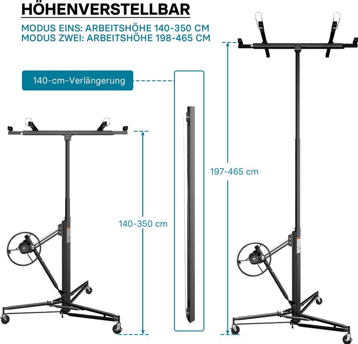 Produktbild Wiltec SET: Plattenheber Paneelheber Montagehilfe XL + Verlängerung 140 cm max. 68 kg