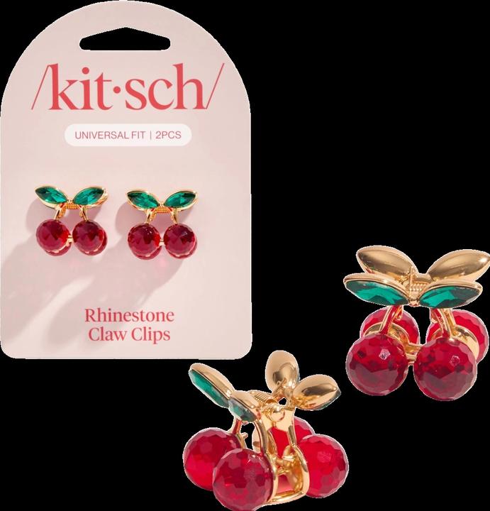 Kitsch Mini Haarklammern Strass Kirsche 2er Set (2 Stk.)