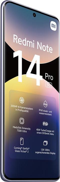 Produktbild Xiaomi Redmi Note 14 Pro 5G (256 GB, Lavender Purple, 6.67", Dual SIM, 200 Mpx, 5G)