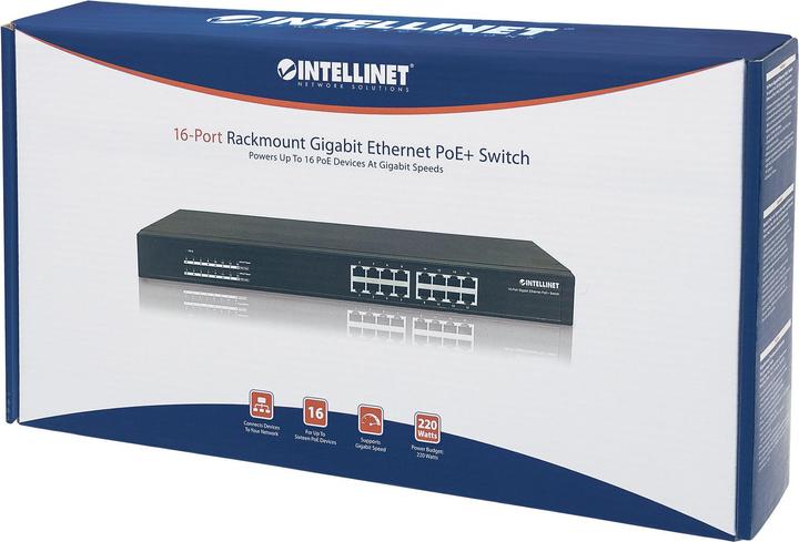 Image du produit Intellinet Switch 16 ports Gigabit Ethernet PoE+ Endspan, montage en rack 19 pouces 48,26cm (16 Ports)