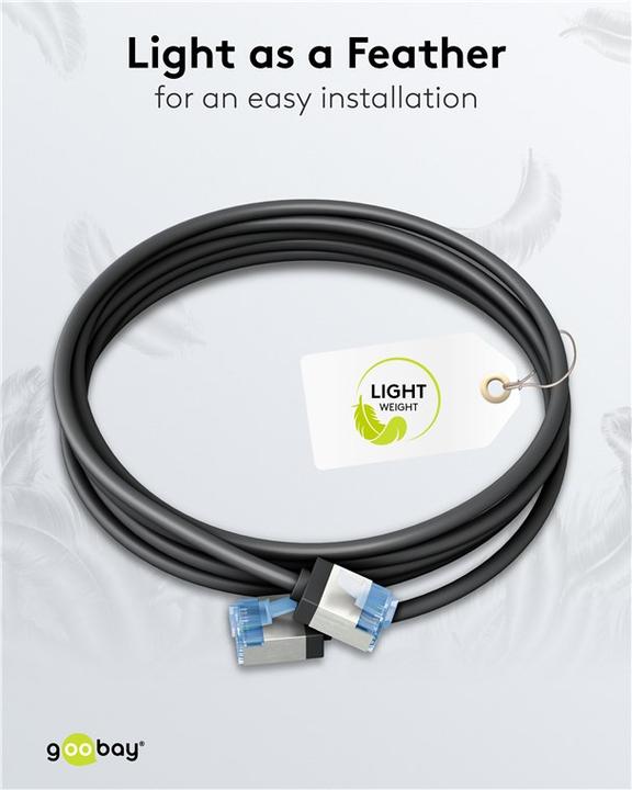 Actual product image Goobay Ultra-flexible CAT 6A patch cable, slim, U/FTP, black (U/FTP, CAT6a, 0.25 m)