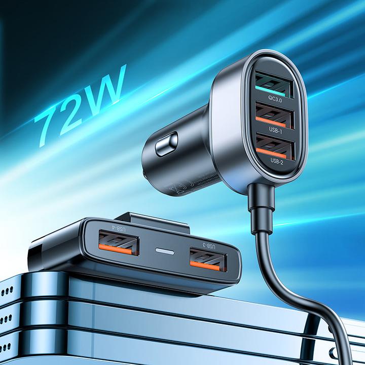 Immagine prodotto Joyroom Caricabatterie da auto veloce con cavo di prolunga 45W 5 x USB-A nero (JR-CL03 Pro)