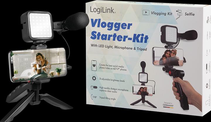Immagine prodotto LogiLink Kit Vlogger con luce LED, microfono + treppiede, per smartphone da 4,77 pollici