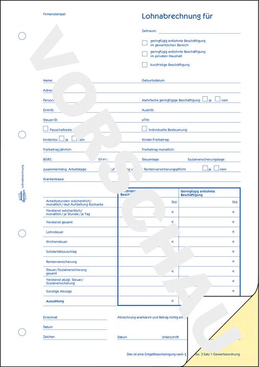 Actual product image Avery Pay slip A4 Minijob white/yellow (40 x)