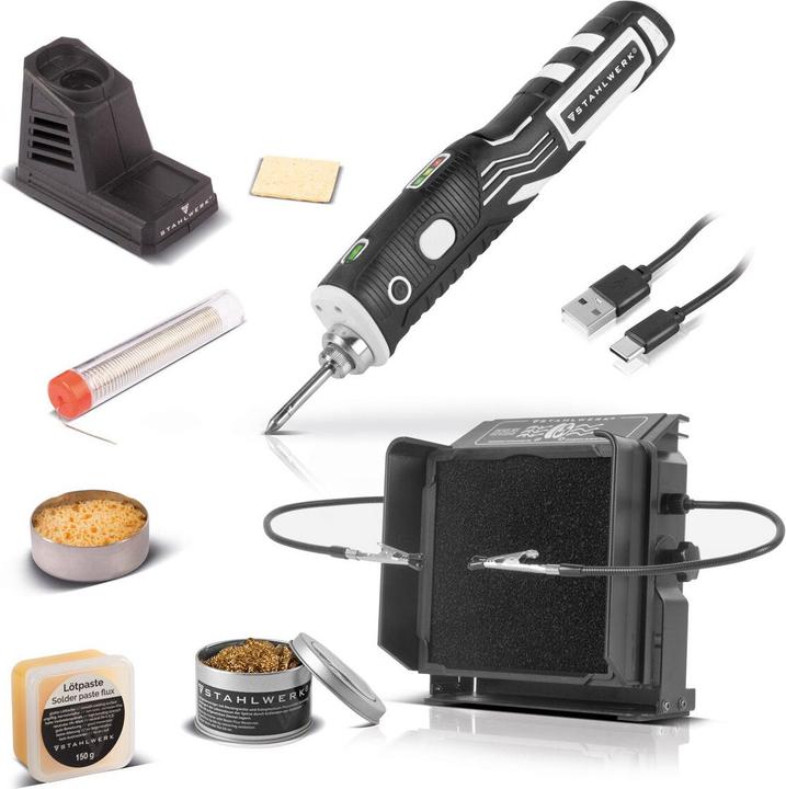 Actual product image Stahlwerk BLK-8 ST cordless soldering iron with 480°C soldering temperature in a complete set