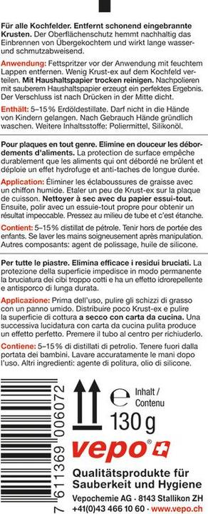 Nutritional values and ingredients Krust-ex Glass ceramic and induction
