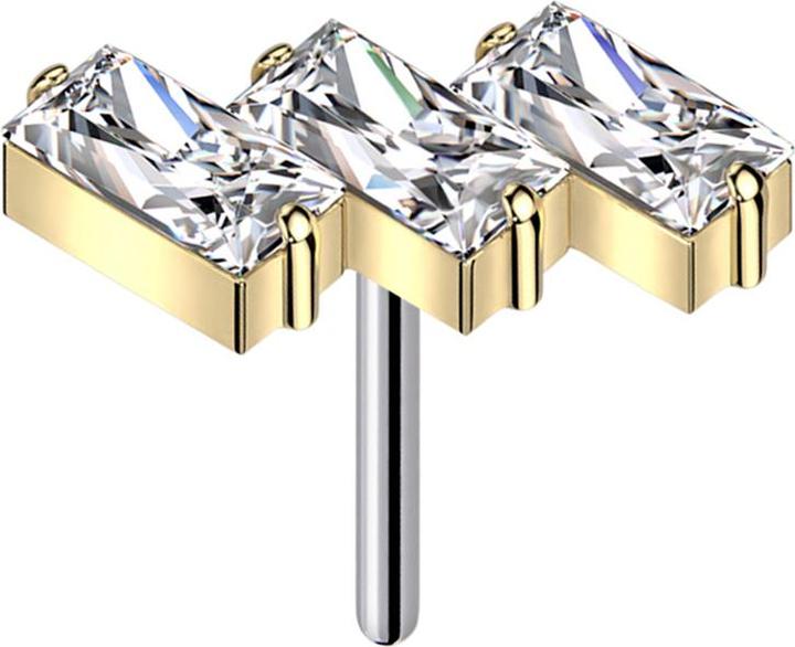 Actual product image Star Piercing Threadless three rectangles gold-plated crystals silver (Titanium G23, without brass)