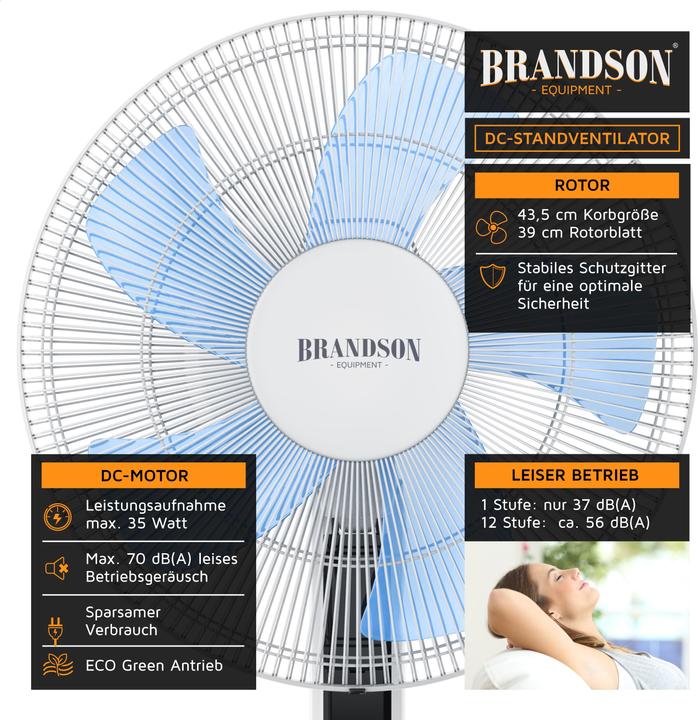 Produktbild Brandson Standventilator, DC Motor, Fernbedienung, energiesparend, Timer, leise, 80° Oszillation, 12 Stufen (56 dB)