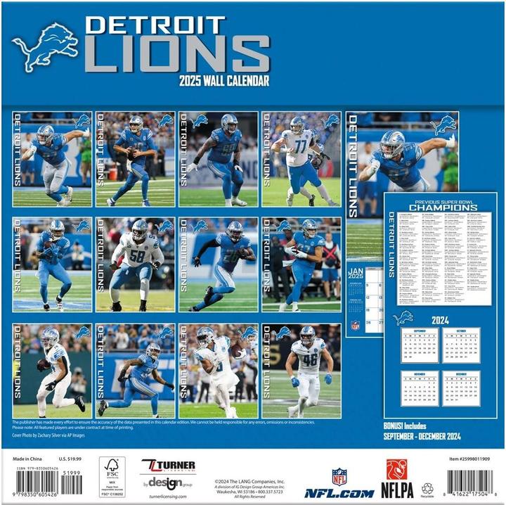 Produktbild NFL - Detroit Lions - 30.5 x 30.5 cm Team Wandkalender 2025 (30.5 x 30.5 cm, Französisch, Italienisch, Spanisch, Deutsch, Englisch)