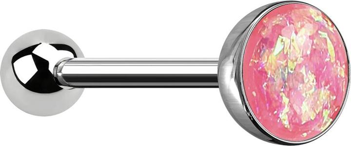 Star Piercing Barbell silber mit Kugel und Kugel Opal pink (ohne Messing, Chirurgenstahl 316L)