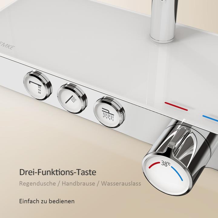 Actual product image Emke Thermostatic Shower System with Overhead Rain Shower, Hand Shower, and Lower Outlet, Chrome