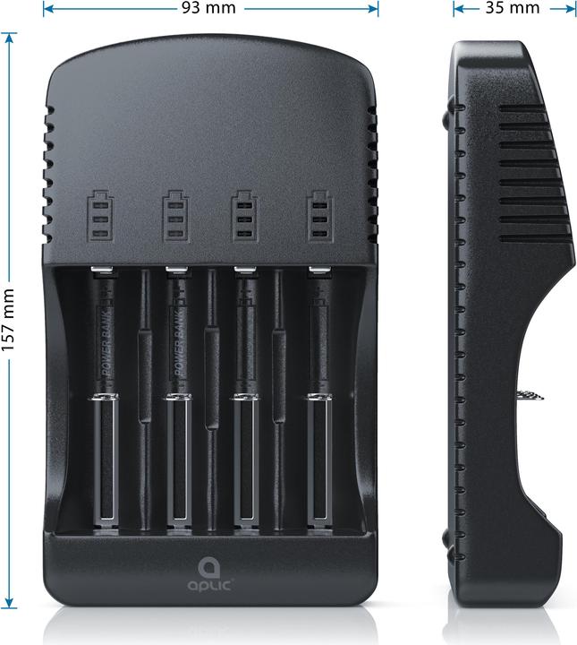 Actual product image Aplic Battery charger 2000 mA, universal battery charger with USB powerbank function, 4x charging slots (A, C, AAA, AA, Chargers without battery)