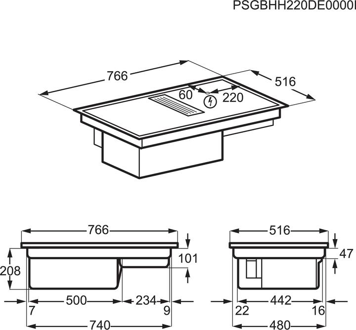 Produktbild AEG COLI84FHXB Autarkes Kochfeld mit integriertem Dunstabzug / Serie 6000 Bridge XT / 80cm / Indukti