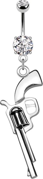 Star Piercing Banane silber mit zwei Kugeln Kristall silber Anhänger Revolver (Messing, Chirurgenstahl 316L)