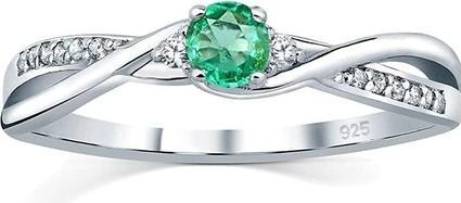 Silvego Ladies Ring Made Of 925 Sterling Silver With Genuine Green Emerald And (52, 925 Silber)
