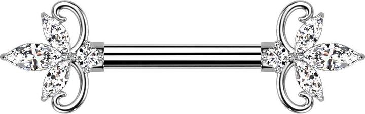 Star Piercing Barbell silber doppel Herz Kristalle silber (Messing, Chirurgenstahl 316L)