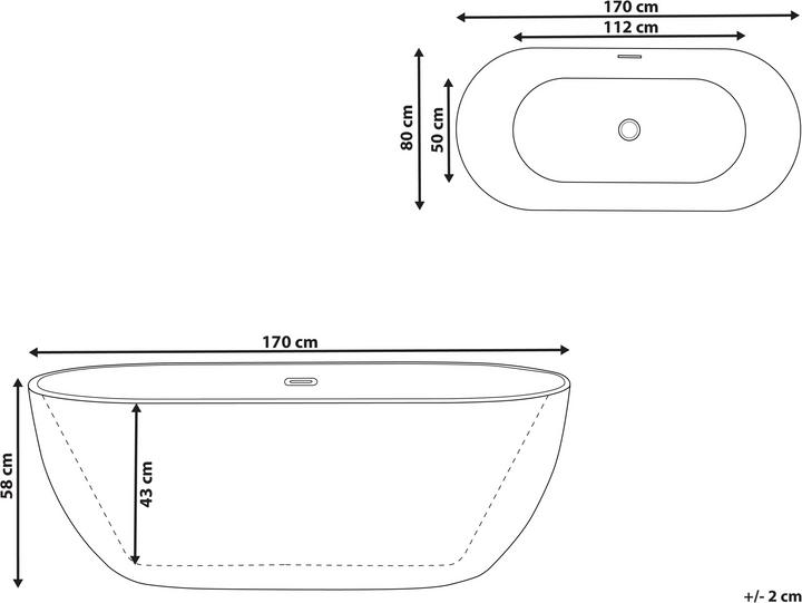 Actual product image Beliani Bathtub freestanding burgundy oval 170 x 80 cm CARRERA (240 l, 170 cm)