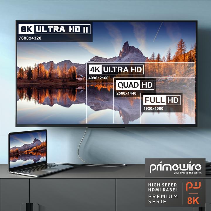 Actual product image Primewire HDMI Cable 2.1, Type A, 8K, Premium, Nylon Jacket, 7680 x 4320 @ 120 Hz - 4k@ 240 Hz with DSC (0.50 m, HDMI)