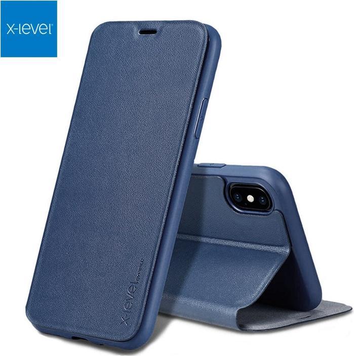 Actual product image X-Level Samsung Galaxy S10 Plus - FIBColor Flip Etui, Kunstleder, 360° Rundumschutz, Dunkelblau (Samsung Galaxy S10+)