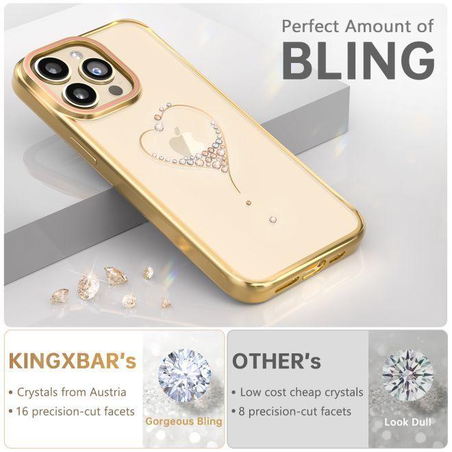 Actual product image Kingxbar Wish Series silicone case with crystals for iPhone 15 Pro - gold (Apple iPhone 15 Pro)