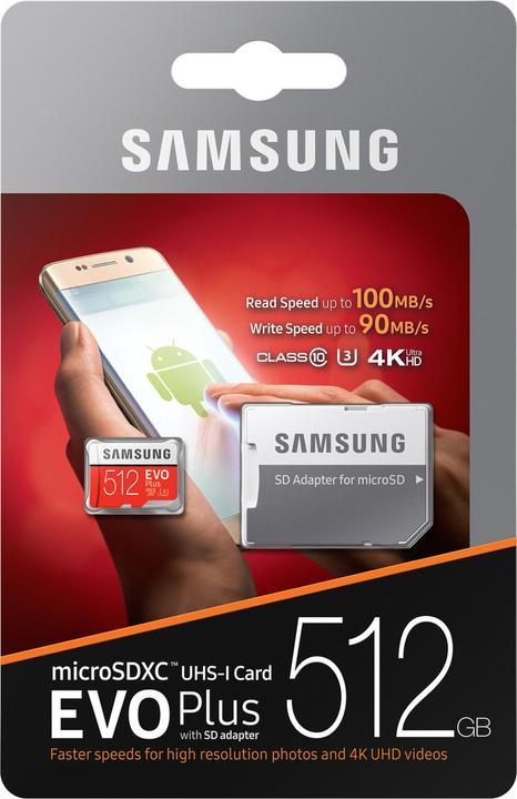Image du produit Samsung Evo+ microSD UHS-I (512 Go, microSDXC, U3, UHS-I)