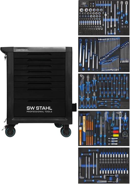 Produktbild SW-Stahl Z3111 Profi Werkstattwagen TT801 schwarz I 8 Schubladen I 5 Schubladen gefüllt I 341 teilig (341 x)