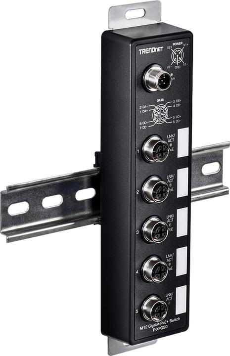 Immagine prodotto Trendnet TI-XPG50 Switch ferroviario PoE+ a 5 porte industriali EN50155 M12 Gigabit (6 Porti)